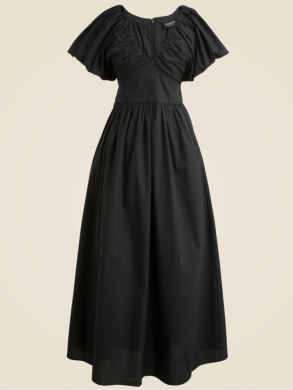 J. Crew Black V-Neck Flutter Sleeve Maxi Dress